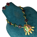 Revati Tanjore Monalisa Necklace Set- Maroon N Green