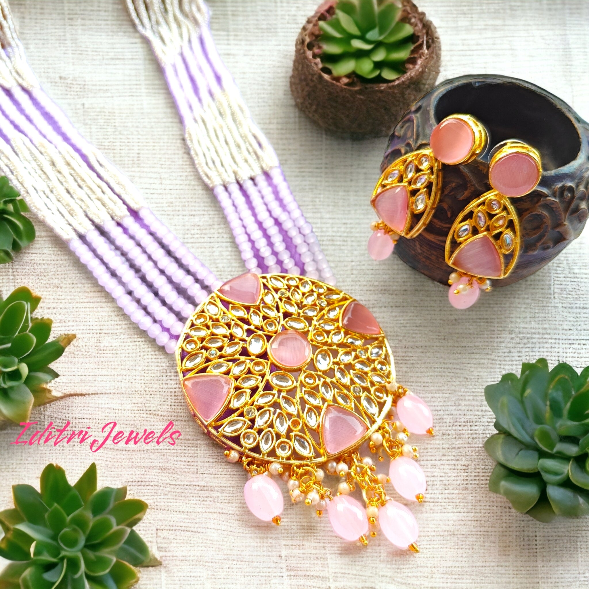 Round Long Necklace - Pink