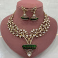Janiya Pota Stone Uncut Polki Moissanite Necklace Set - Green