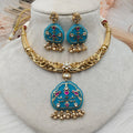 Mastani Stone Embedded In Lay Work Premium Hasli Set- Turquoise