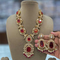 Anandi Doublet And Uncut Moissanite Polki Necklace Set- Red
