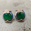Butterfly Italian Meena Premium Doublet Studs - Green