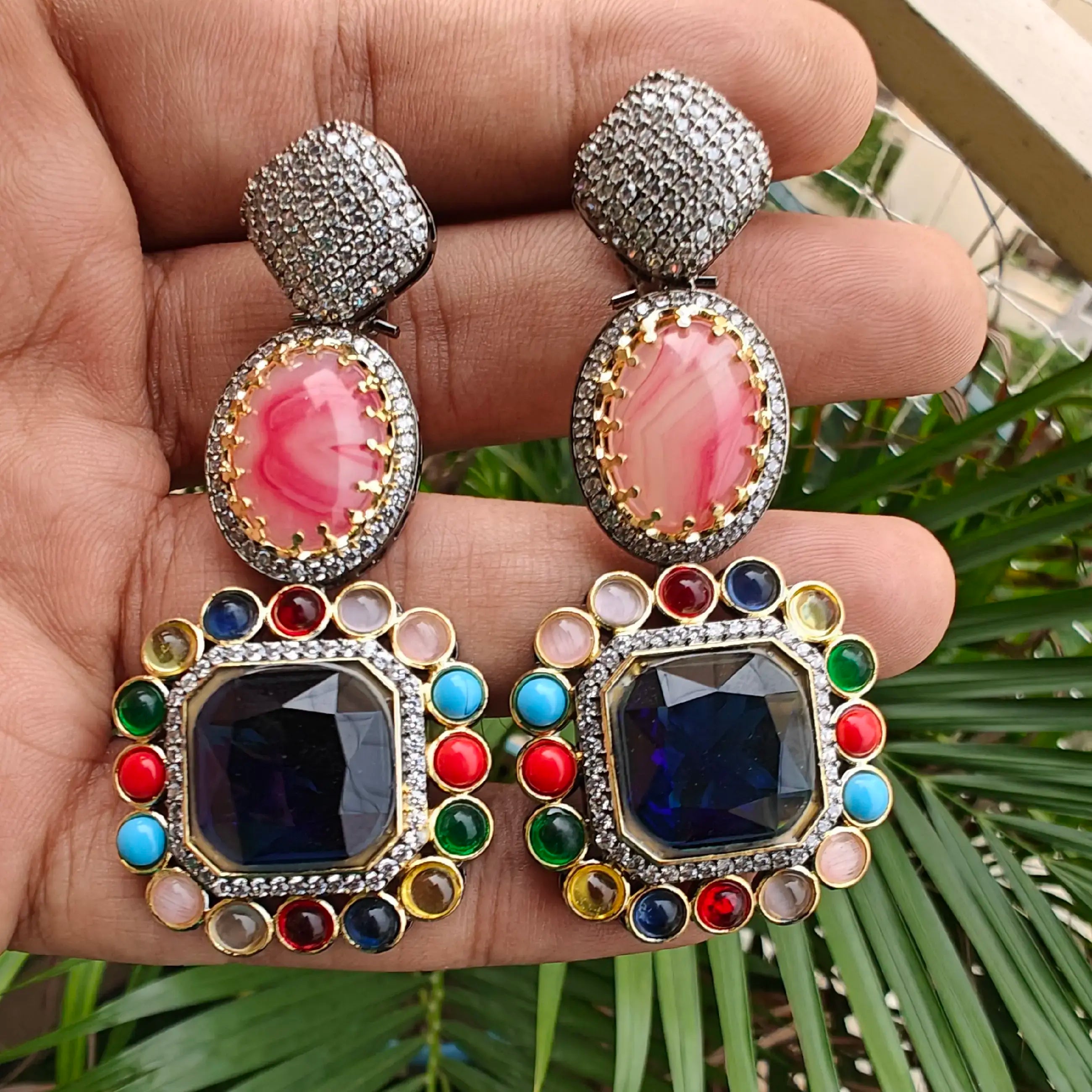 Amina Sabyasachi Inspired Statement Earrings - Blue