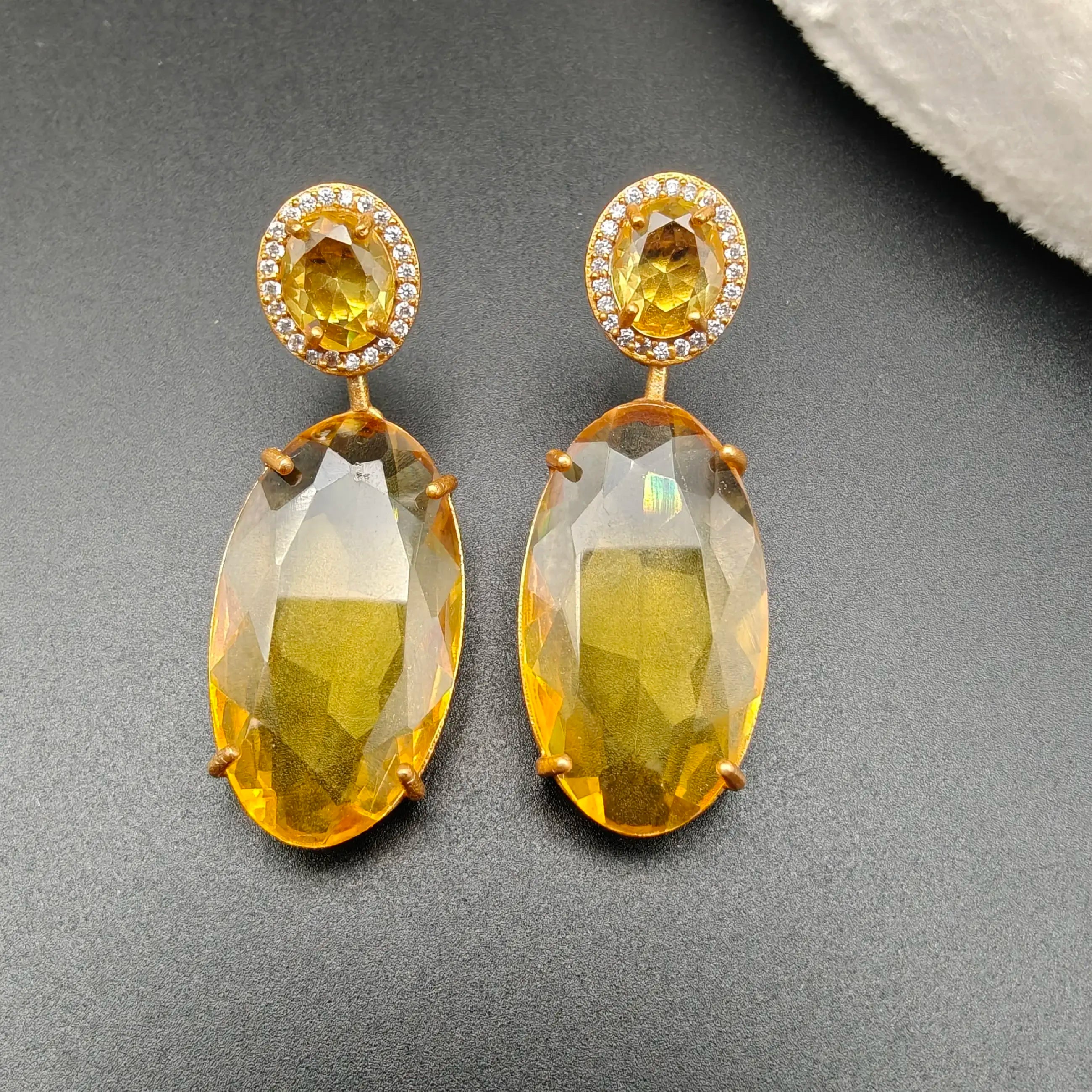Farah Swarovski Crystal Danglers - Gold Yellow