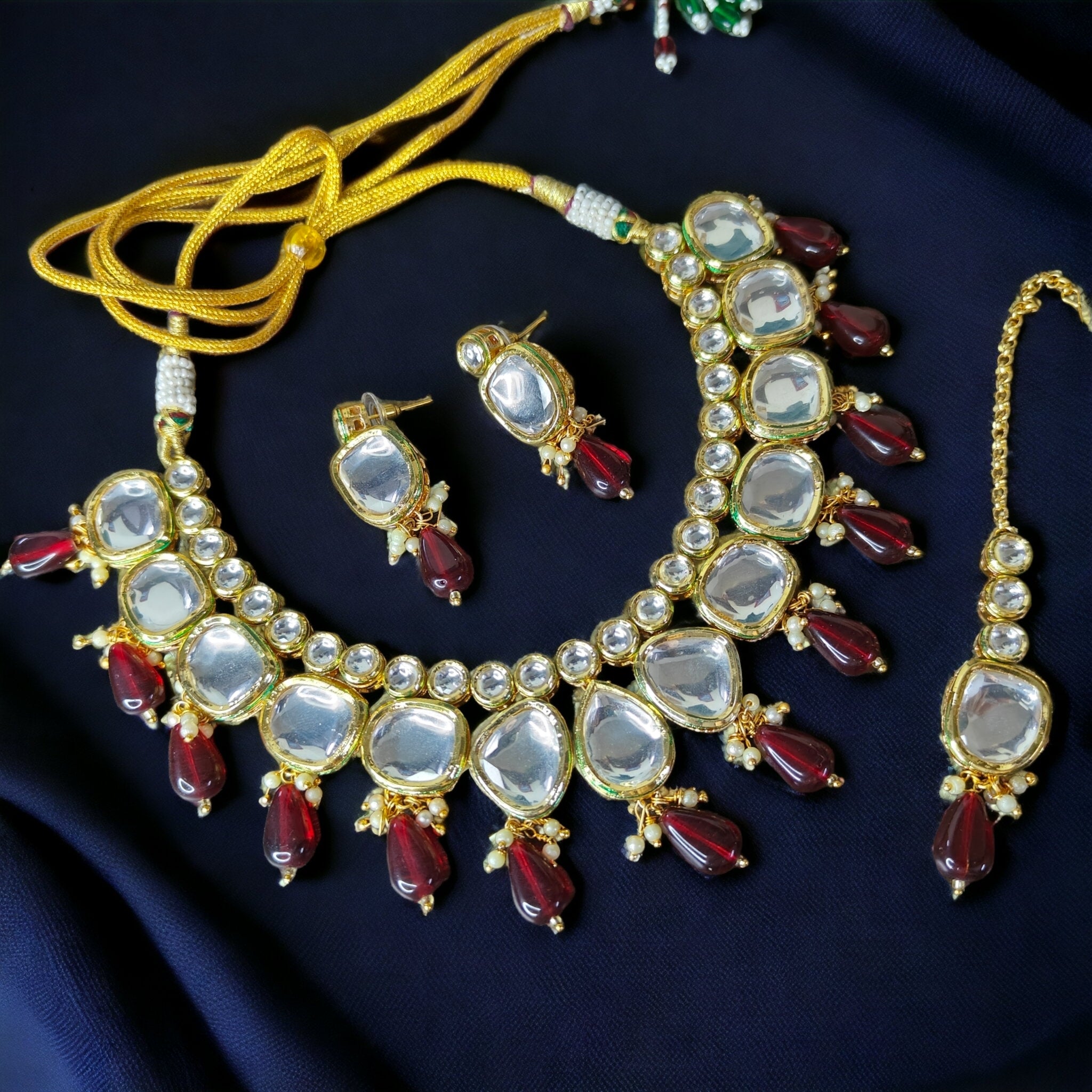 Monalisa Kundan Necklace Set- Wine