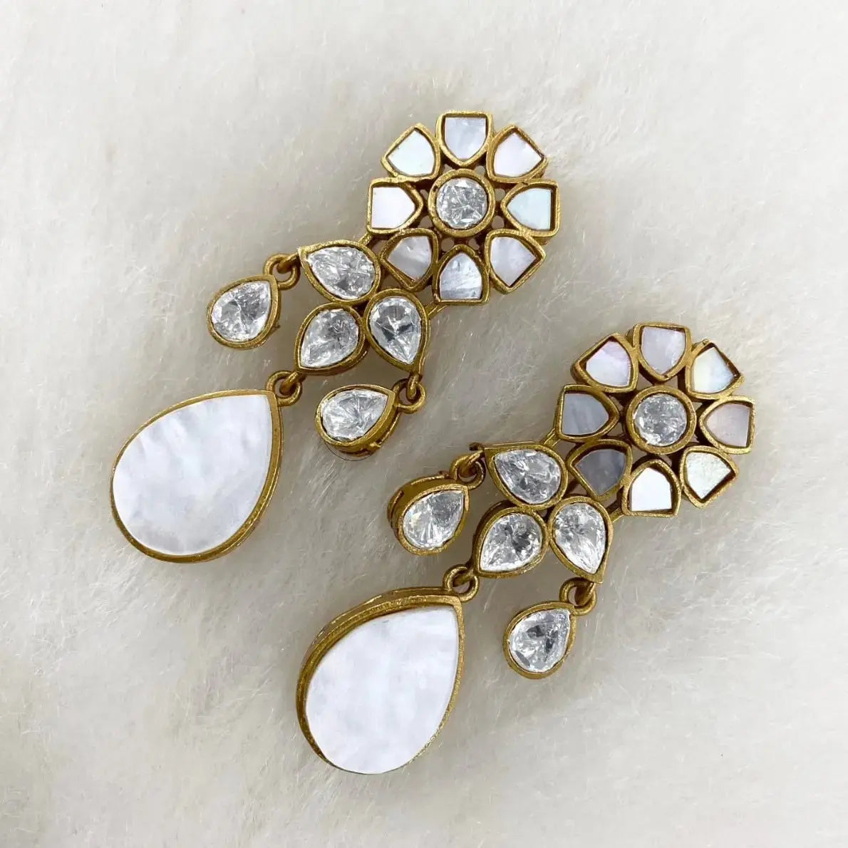 Sufiya Uncut Polki Moissanite Stone Earrings- Shell White