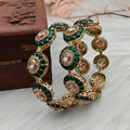 Rabaya Sunheri Kundan Bangles- Green
