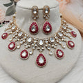 Olga Sunheri Kundan Pota Stone Necklace Set - Ruby