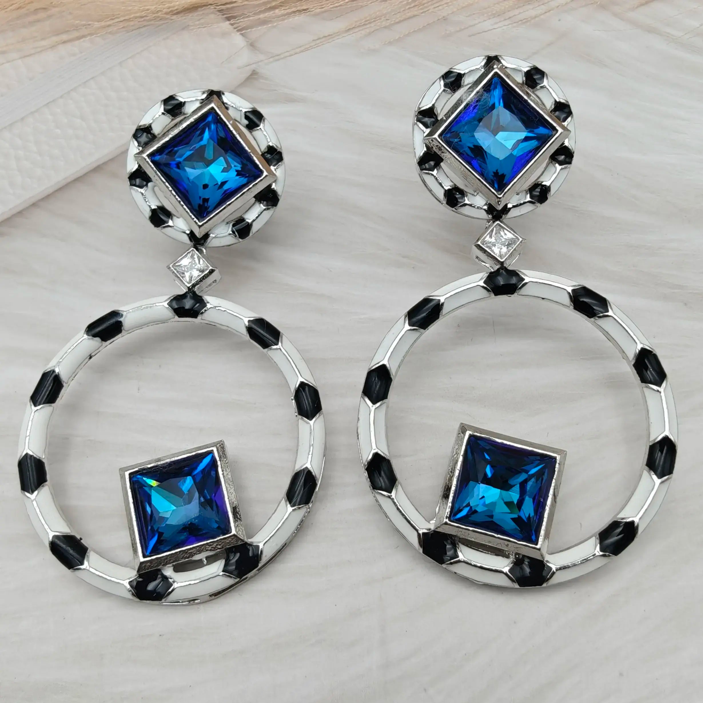 Aurelia Swarovski Earrings- Blue ( Silver Finish)