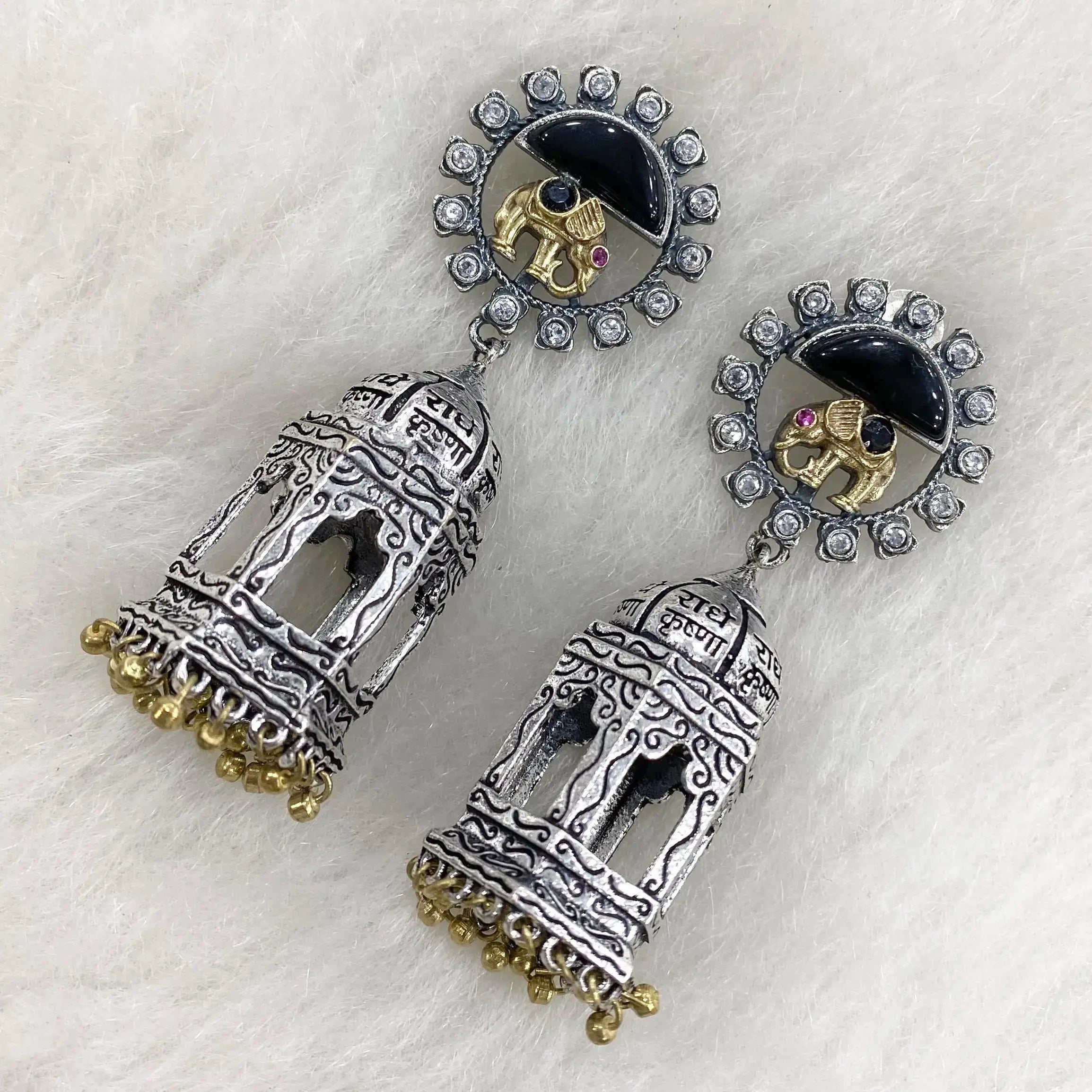Radha German Silver Oxidised Jhumki - Black