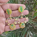 Tanjore Druzy Earrings- Yellow