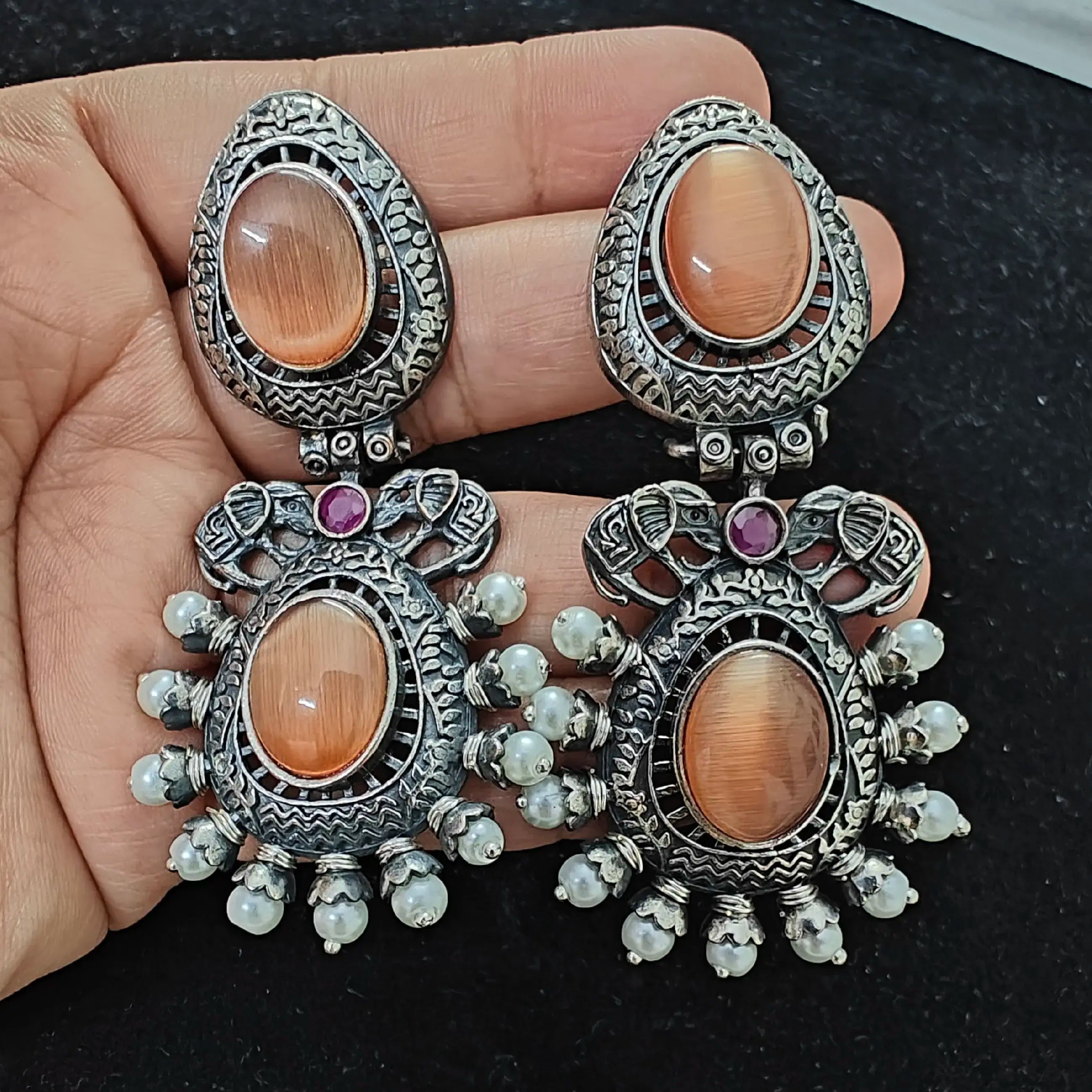 Tinah German Silver Earrings- Peach