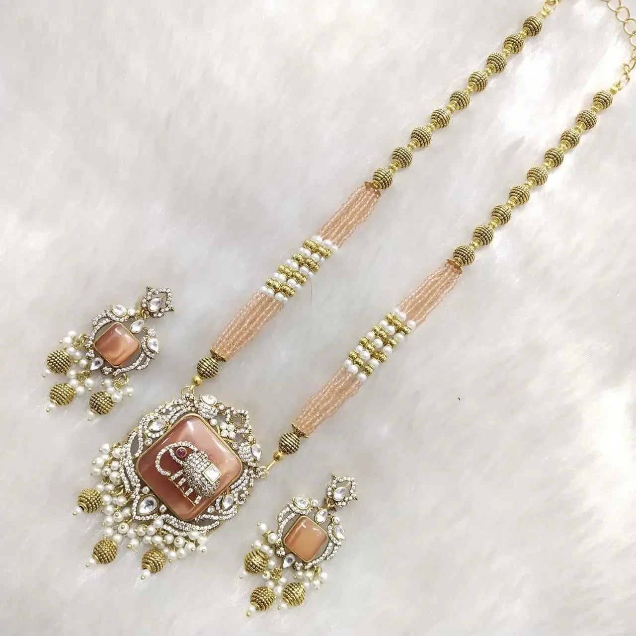 Mishti Elephant Monalisa Necklace Set- Rust