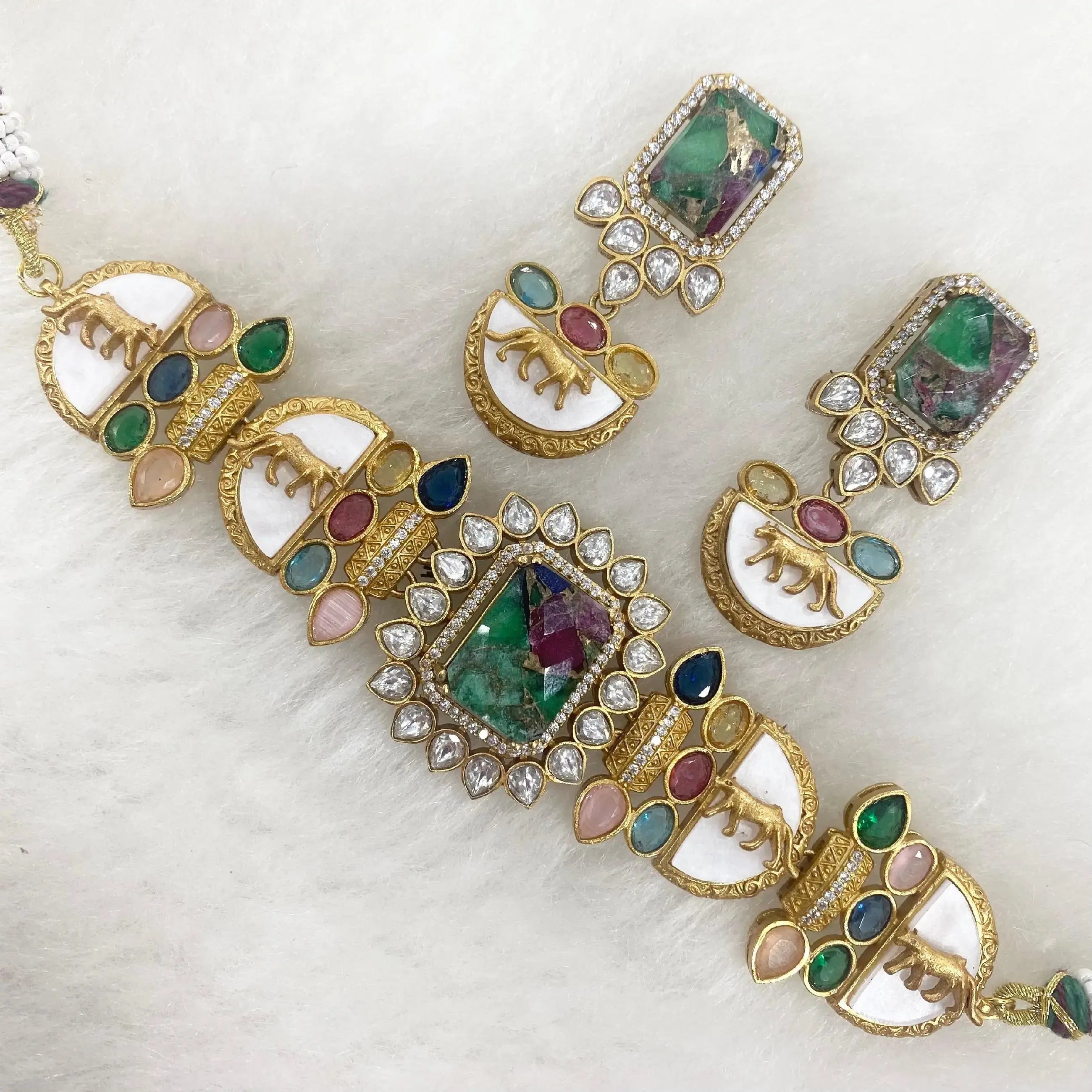 Shayari Tourmaline Doublet Sabyasachi Inspired Choker Set - Multi