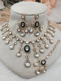 Noor-e-Zehra Sunheri Moissanite Kundan Epoxy Necklace Set - Green