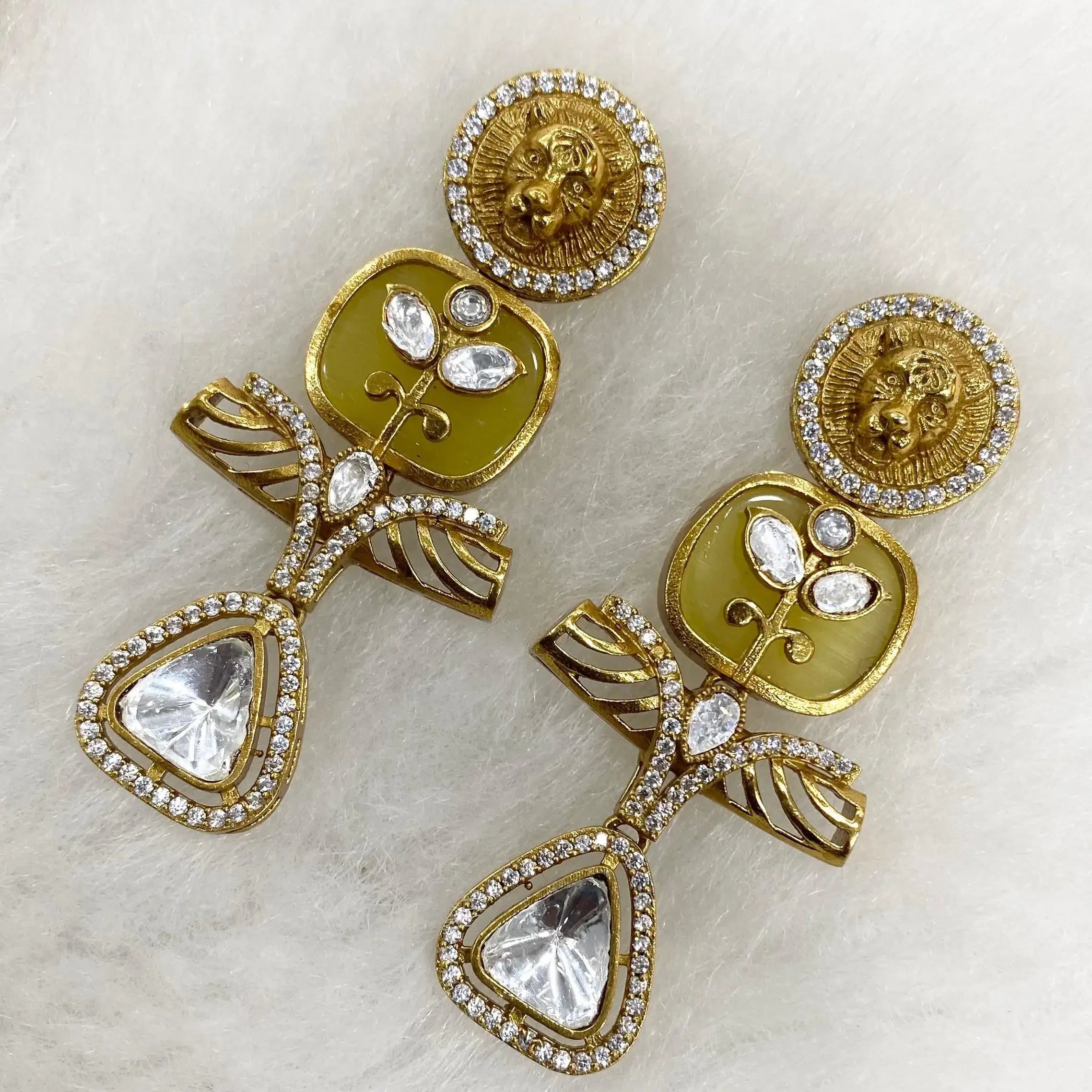 Bagh Holdali Uncut Moissanite Polki Earrings - Yellow