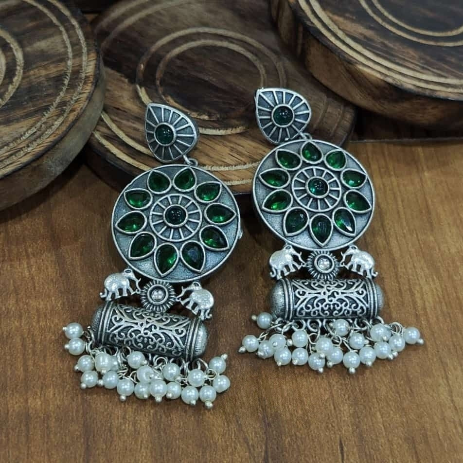 Myra Silver Earrings- Green